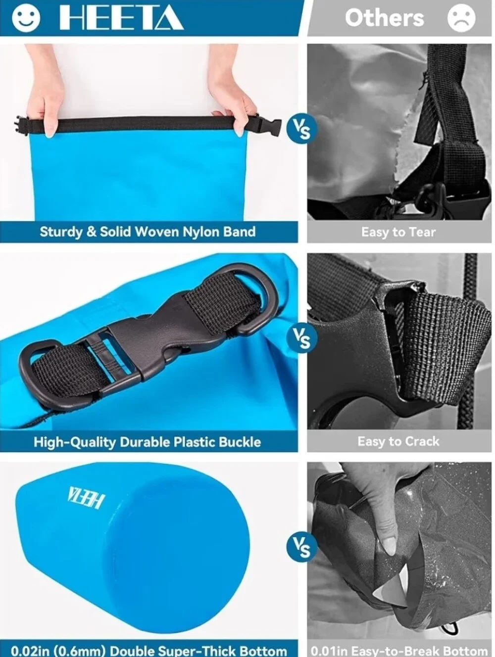 HEETA Waterproof Lightweight Roll Top Dry Bag Multi Size 5L